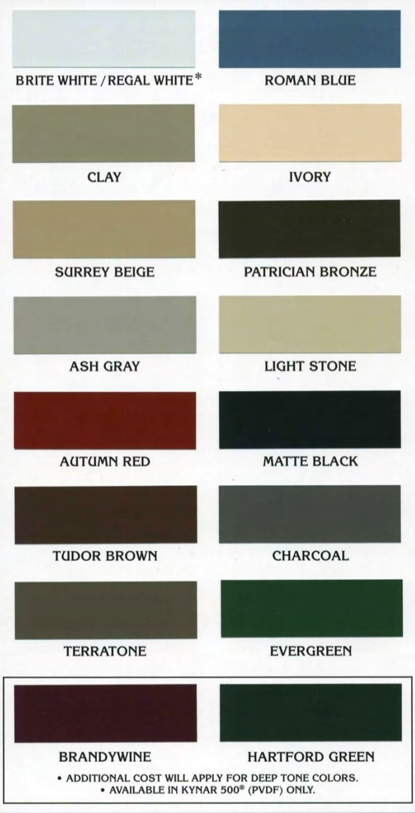McElroy Sheffield sheet metal color chart